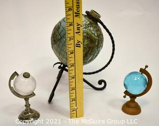 Three (3) Decorative Globes Including a Deutscher Weinbrand Creative World Globe Decanter
