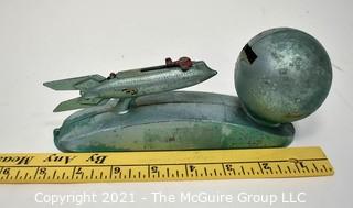 Vintage Duro Mold Strato Rocket Ship and Moon Mechanical Bank 