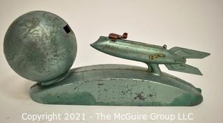 Vintage Duro Mold Strato Rocket Ship and Moon Mechanical Bank 