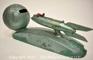 Vintage Duro Mold Strato Rocket Ship and Moon Mechanical Bank 