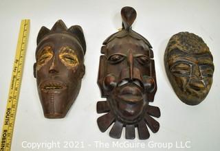 Three (3) Ethnographic Tribal Carved and Painted Wood Masks