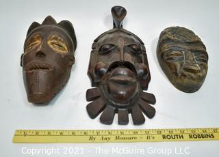 Three (3) Ethnographic Tribal Carved and Painted Wood Masks