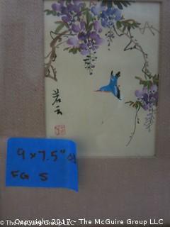 Small framed oriental art of small blue bird (9 x 7.5 OD)