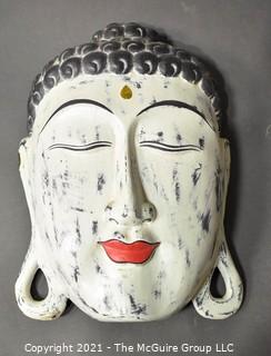 Wood Hand Carved & Painted Asian Mask, Ethnographic.