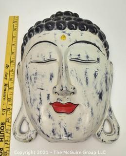 Wood Hand Carved & Painted Asian Mask, Ethnographic.