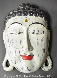 Wood Hand Carved & Painted Asian Mask, Ethnographic.