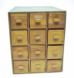 Vintage Wooden Twelve (12) Drawer File Box