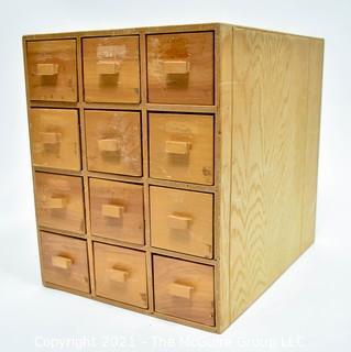 Vintage Wooden Twelve (12) Drawer File Box