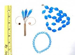 Three (3) Pieces of Vintage Blue Cut Glass Jewelry Including Brooch and Bead Necklaces. 