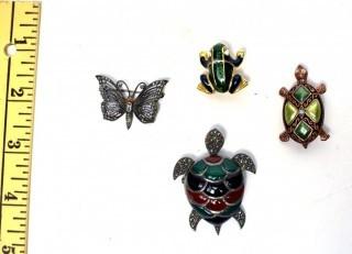 Four (4) Enamel & Marcasite Costume Jewelry Brooches or Pins. 