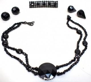 Collection of Vintage Cut Black Glass or French Jet Jewelry.