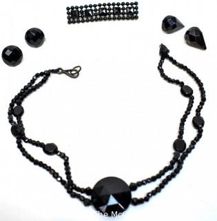 Collection of Vintage Cut Black Glass or French Jet Jewelry.