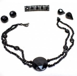 Collection of Vintage Cut Black Glass or French Jet Jewelry.