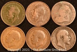 6 British Half-Penny Coins 