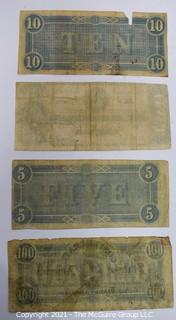 (4) 1864 Confederate Currency Notes: 2, 5, 10, 100