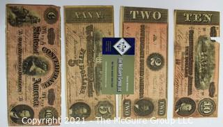 (4) 1864 Confederate Currency Notes: 2, 5, 10, 100