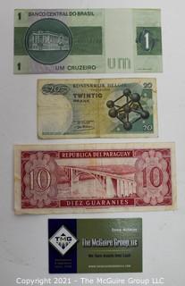 (3) Banknotes.  Belgium, Paraguay and Brazil.