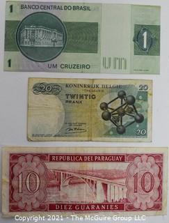 (3) Banknotes.  Belgium, Paraguay and Brazil.