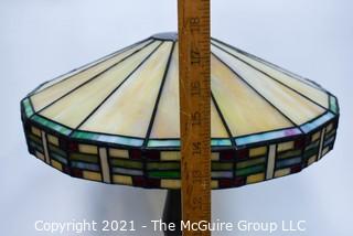 Tiffany Style Table Lamp With Mission Design Art Stained Glass Shade.