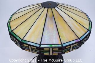 Tiffany Style Table Lamp With Mission Design Art Stained Glass Shade.