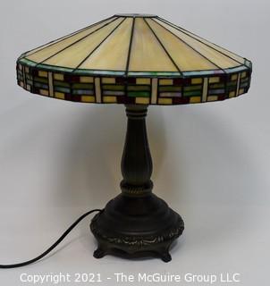 Tiffany Style Table Lamp With Mission Design Art Stained Glass Shade.