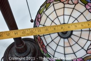 Tiffany Style Table Lamp With Flower Design Stained Glass Shade.  Missing Harp and Attachments. 