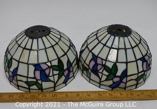 Two (2) Tiffany Style Table Lamps with Flower Design Stained Glass Shades.