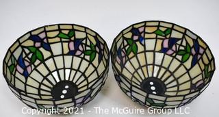 Two (2) Tiffany Style Table Lamps with Flower Design Stained Glass Shades.