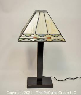 Tiffany Style Table Lamp With Mission Design Art Stained Glass Shade.