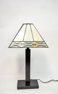 Tiffany Style Table Lamp With Mission Design Art Stained Glass Shade.