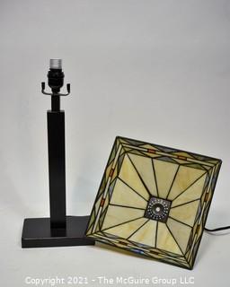 Tiffany Style Table Lamp With Mission Design Art Stained Glass Shade.