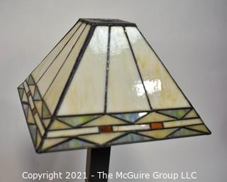 Tiffany Style Table Lamp With Mission Design Art Stained Glass Shade.