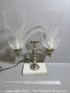 Double glass sconce table lamp on marble base