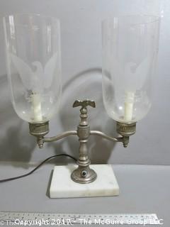 Double glass sconce table lamp on marble base