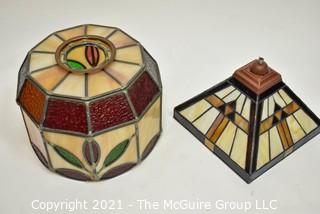 Two (2) Tiffany Style Table Lamp Stained Glass Shades.