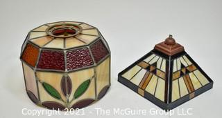 Two (2) Tiffany Style Table Lamp Stained Glass Shades.