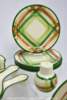 Set of Vintage Vernonware Tam O'Shanter Pattern Porcelain China Dishware From Vernon Kiln, California. 