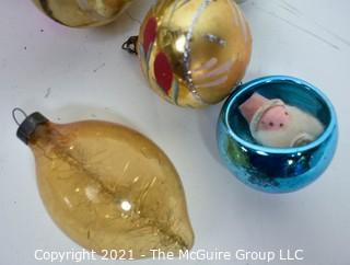 Group of Vintage Hand Painted Mercury Glass Christmas Ornaments with Indents.