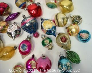 Group of Vintage Hand Painted Mercury Glass Christmas Ornaments with Indents.