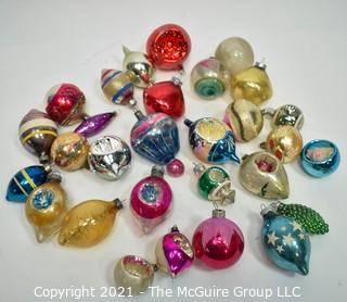 Group of Vintage Hand Painted Mercury Glass Christmas Ornaments with Indents.