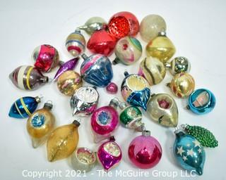 Group of Vintage Hand Painted Mercury Glass Christmas Ornaments with Indents.