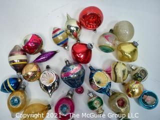 Group of Vintage Hand Painted Mercury Glass Christmas Ornaments with Indents.