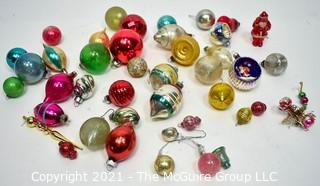 Group of Vintage Mercury Glass Christmas Ornaments Including Feather Tree.