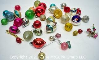 Group of Vintage Mercury Glass Christmas Ornaments Including Feather Tree.