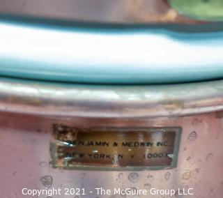 Group of Kitchenwares Including Copper Sauce Pot with Pottery Liner, Red Enamel Covered Pot, Griffon Flask and Salt & Pepper Shakers. 