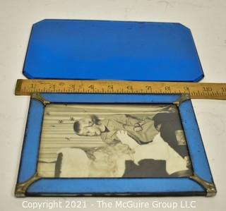 Vintage Art Deco Blue Mirror Picture Frame and Mirror Tray.
