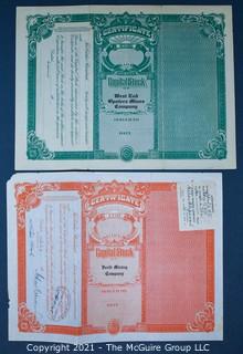 (2) 1930's Mining Stock Certificates; Incanabula