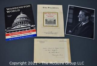 Group of Washington DC Memorabilia Including 1965 Presidential Inaugural Washington World Magazine, 1930's Photo of Dr. Stephen Wise a Prominent Rabbi, and White House Gallery Registration Paper.