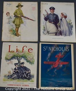 Four (4) Vintage Magazines: Life Magazine 1915, Life Magazine 1924, Judge Magazine 1914 and St Nickolas 1928.