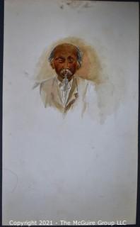 Unframed Portrait of Bearded Chinese Gentleman, Watercolor on Paper, by Francis Alpheus Thompson, 1838-1905